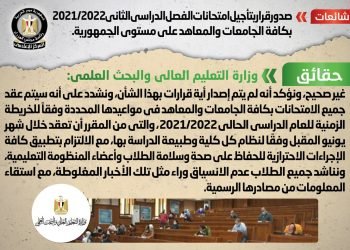 تأجيل امتحانات الفصل الدراسي الثاني 2021/2022 بكافة الجامعات والمعاهد على مستوى الجمهورية