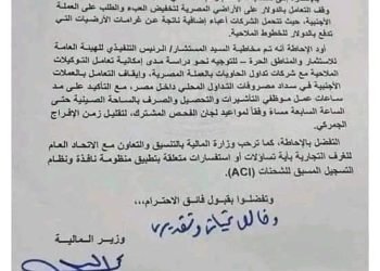 وزارة المالية توقف التعامل بالدولار على الأراضي المصرية