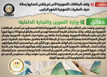 وقف البطاقات التموينية التي لم يتلقى أصحابها رسالة صرف المقررات التموينية للشهر الجاري