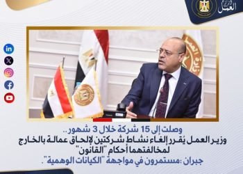 وزير العمل يُقرر إلغاء نشاط شركتين لإلحاق عمالة بالخارج لمخالفتهما أحكام “القانون”